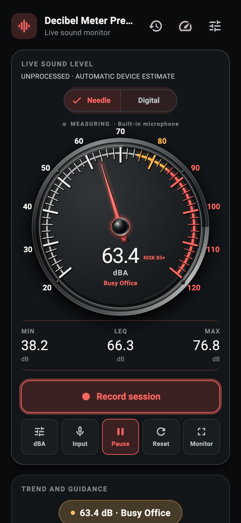 Precision Bench dark analog meter theme